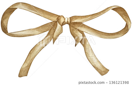 Beige ribbon bow tie. Hand drawn watercolor on white background. 136121398
