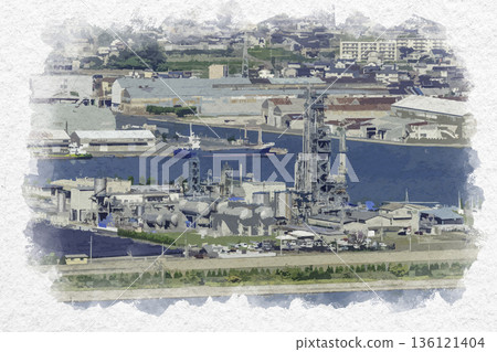 水彩風格三原市街景,Mexichem Japan 三原工廠,廣島縣三原市 水彩風格三原市街景,Mexichem Japan 三原工廠,廣島縣三原市 136121404