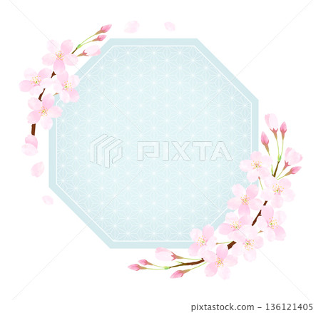 八角形相框,飾以櫻花花瓣 八角形相框,飾以櫻花花瓣 136121405