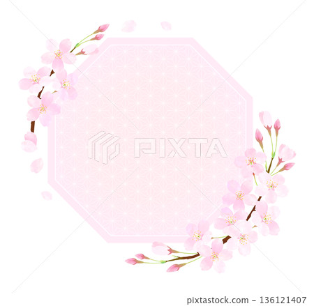 八角形相框,飾以櫻花花瓣 八角形相框,飾以櫻花花瓣 136121407