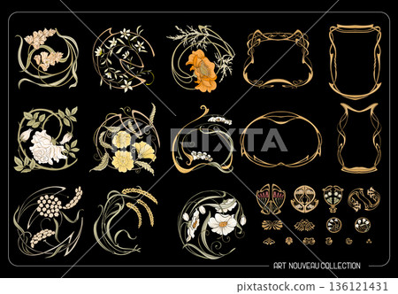 Decorative flowers and leaves in art nouveau style 136121431