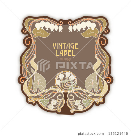 Decorative flowers and leaves in art nouveau style 136121446