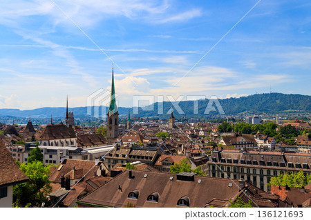 Aerial view of the old town of Zurich, Switzerland 136121693