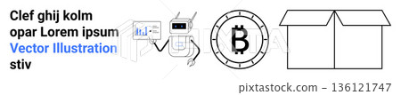 Financial technology, cryptocurrency, blockchain, artificial intelligence, logistics, and packaging. Graph chart robot, Bitcoin symbol and open box. Financial technology and cryptocurrency concept Financial technology, cryptocurrency, blockchain, artificial intelligence, logistics, and packaging. Graph chart robot, Bitcoin symbol and open box. Financial technology and cryptocurrency concept 136121747
