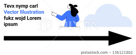Business growth, guidance, navigation, online concepts, motivational , decision-making. Woman pointing forward with a cloud and arrow. Business growth and navigation concept 136121802