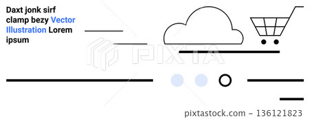 Cloud storage, online shopping, e-commerce, digital services, business solutions, internet. Minimalist cloud icon and shopping cart with text elements. Cloud storage and online shopping concepts Cloud storage, online shopping, e-commerce, digital services, business solutions, internet. Minimalist cloud icon and shopping cart with text elements. Cloud storage and online shopping concepts 136121823