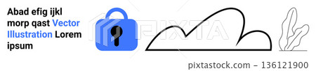 Data privacy, cybersecurity, cloud storage, secure networks, online protection, information management. Blue lock, cloud shape small plant illustration. Data privacy and cybersecurity ideas Data privacy, cybersecurity, cloud storage, secure networks, online protection, information management. Blue lock, cloud shape small plant illustration. Data privacy and cybersecurity ideas 136121900