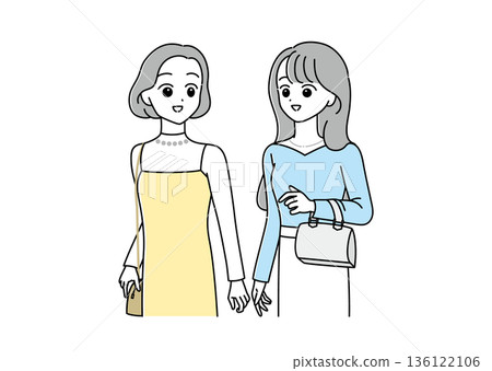 Illustration set of two young women walking in the city 136122106