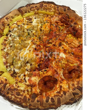 A delicious pizza with a golden crust, melted cheese, and savory toppings. Perfect for food-related designs, menus, or Italian-themed projects, capturing the essence of a classic comfort dish. A delicious pizza with a golden crust, melted cheese, and savory toppings. Perfect for food-related designs, menus, or Italian-themed projects, capturing the essence of a classic comfort dish. 136122275