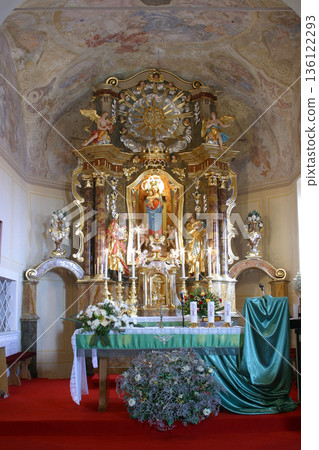 The high altar in the Church of the Visitation of the Virgin Mary in Vinagora, Croatia The high altar in the Church of the Visitation of the Virgin Mary in Vinagora, Croatia 136122293