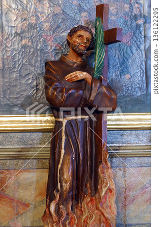 Saint Nicholas Tavelic, statue on the altar of All Saints in the parish church Visitation of the Virgin Mary in Vinagora, Croatia 136122295