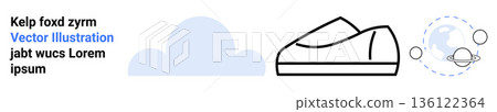 Lifestyle, technology, science, fashion, environment, minimalism. Simple cloud, shoe outline and planetary doodle with orbiting details. Lifestyle and technology concept 136122364