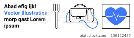 Health monitoring, electrical appliances, culinary , vector graphics, heartbeat, kitchen tools. Heartbeat monitor, appliance and fork image. Health monitoring and electrical appliances concept Health monitoring, electrical appliances, culinary , vector graphics, heartbeat, kitchen tools. Heartbeat monitor, appliance and fork image. Health monitoring and electrical appliances concept 136122425