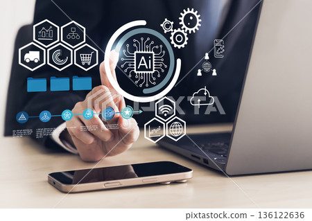 筆記型電腦和人工智慧/人工智慧概念 136122636