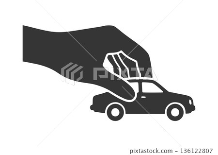 Silhouette icon of a hand moving a miniature car Silhouette icon of a hand moving a miniature car 136122807