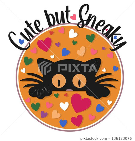 Cute Sneaky Black Cat Love Illustration Cute Sneaky Black Cat Love Illustration 136123076