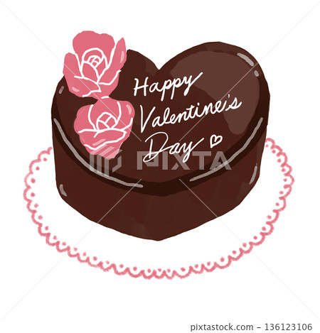 Valentine's Day heart-shaped chocolate cake decorated with pink roses Valentine's Day heart-shaped chocolate cake decorated with pink roses 136123106