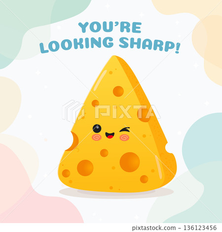 Cute cheese character winking, You re looking sharp. pun greeting card Cute cheese character winking, You re looking sharp. pun greeting card 136123456