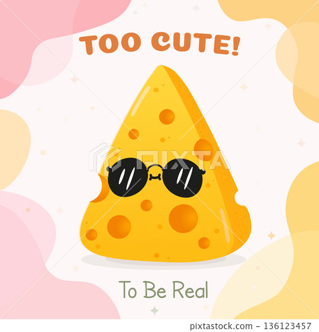 Cute cartoon cheese wedge wearing sunglasses with text 136123457