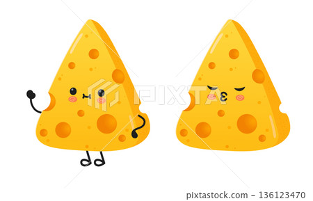 Cute cheese character waving and blowing a kiss 136123470