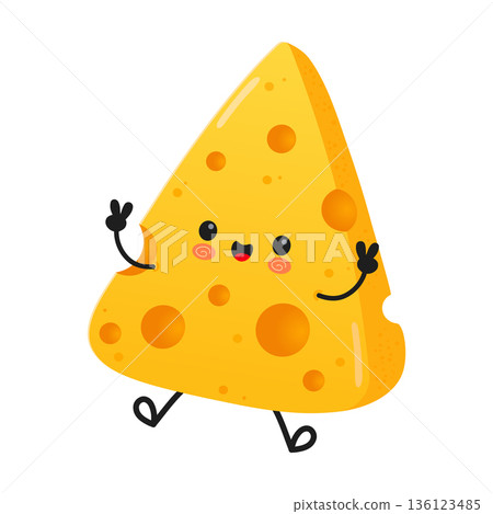 Cute cheese character showing peace sign and smiling Cute cheese character showing peace sign and smiling 136123485