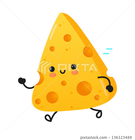 Cute cheese character running with happy smile Cute cheese character running with happy smile 136123489