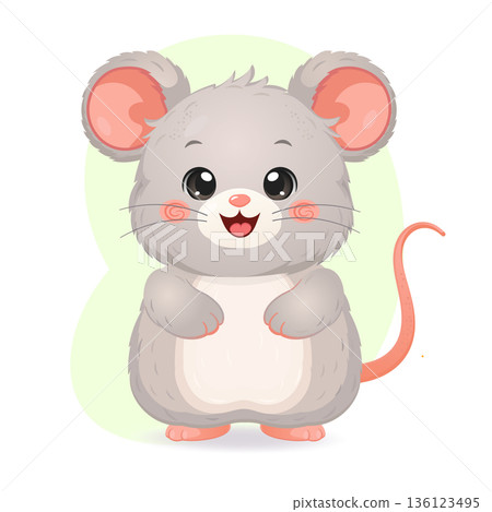 Cute cartoon mouse standing and smiling illustration Cute cartoon mouse standing and smiling illustration 136123495