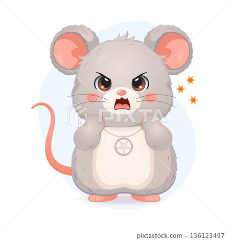 Cartoon angry mouse showing pentagram necklace Cartoon angry mouse showing pentagram necklace 136123497