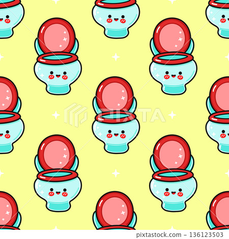 Cute kawaii smiling toilet seamless yellow pattern 136123503