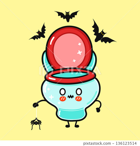 Cute Halloween toilet character holding spider with bats 136123514