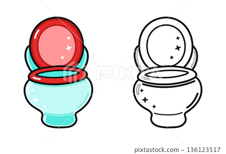 Cartoon toilet bowl icon illustrating hygiene and cleanliness 136123517
