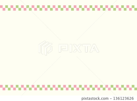 Checkered pattern frame material suitable for spring Japanese events such as Hinamatsuri. Spring-colored Japanese-style decorative border background image. 136123626