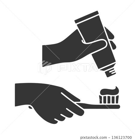 Toothbrush and toothpaste silhouette icon 136123700