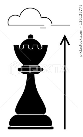 Success, leadership, strategy, career growth, goal setting, personal development. Black chess king with upward arrow, cloud elements. Leadership and strategy through symbolic design Success, leadership, strategy, career growth, goal setting, personal development. Black chess king with upward arrow, cloud elements. Leadership and strategy through symbolic design 136123773