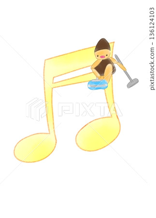 Musical note with curling players 136124103