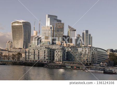 Beautiful view of skyscrapers in the business district of London. Beautiful view of skyscrapers in the business district of London. 136124108