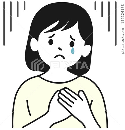 Woman with hand on chest worried Woman with hand on chest worried 136124188