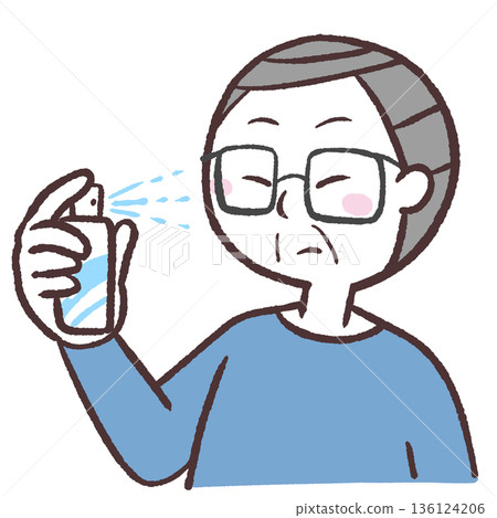 一位老年男子正在噴灑臉部的插圖 一位老年男子正在噴灑臉部的插圖 136124206