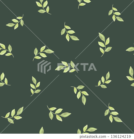 Seamless Watercolor Leaf Pattern on Green Background Seamless Watercolor Leaf Pattern on Green Background 136124219