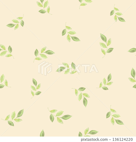 Seamless Watercolor Leaf Pattern on Cream Background Seamless Watercolor Leaf Pattern on Cream Background 136124220