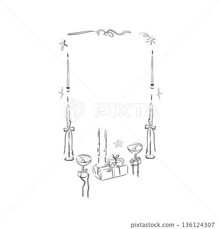 Hand drawn vector abstract outline,graphic,line vintage celebration ornament party frame in drawing elegant style.Elegant decoration vintage outline design isolated.Birthday,Christmas,Valentine frame. Hand drawn vector abstract outline,graphic,line vintage celebration ornament party frame in drawing elegant style.Elegant decoration vintage outline design isolated.Birthday,Christmas,Valentine frame. 136124307