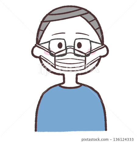 Illustration of a senior man wearing a mask 136124333