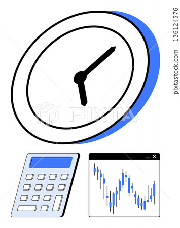 Business planning, time management, financial analysis, investment strategies, productivity tools, stock trading. Clock, calculator and stock chart ion. Time management and financial analysis 136124576