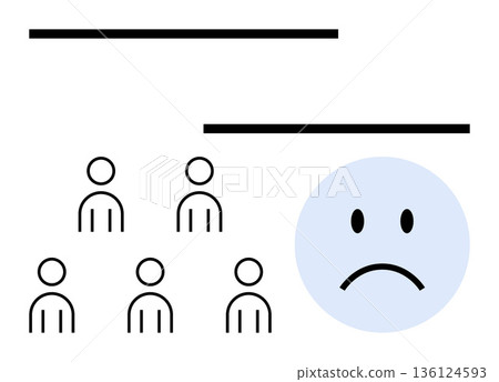 Social relationships, loneliness, mental health, isolation, depression, group dynamics. Abstract figures clustered together and sad face separate. Loneliness and mental health concept Social relationships, loneliness, mental health, isolation, depression, group dynamics. Abstract figures clustered together and sad face separate. Loneliness and mental health concept 136124593