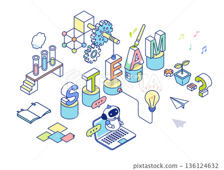 Isometric illustration of STEAM education 136124632