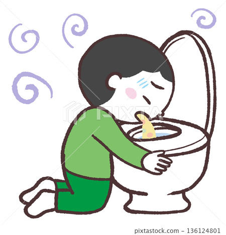 男孩在廁所嘔吐的插圖 男孩在廁所嘔吐的插圖 136124801