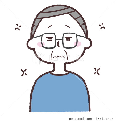 Illustration of a senior man with watery eyes Illustration of a senior man with watery eyes 136124802