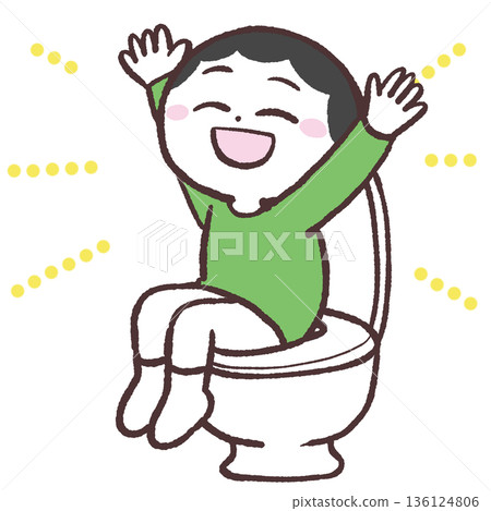 男孩開心地坐在馬桶上的插圖 136124806