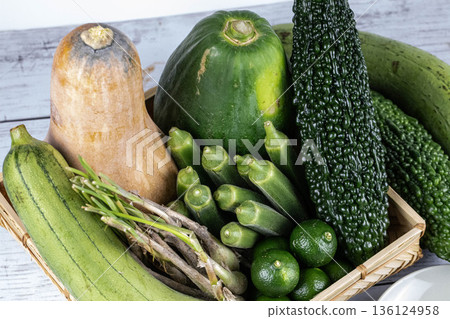 Green island vegetables arranged on a tray Green island vegetables arranged on a tray 136124958