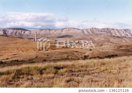 lonely countryside landscape in the area of aragon, spain 136125126